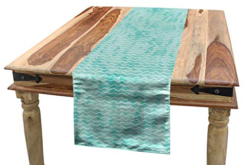 ABAKUHAUS Nautisch Tischläufer, Ozean Meer Wellenmuster, Esszimmer Küche Rechteckiger Dekorativer Tischläufer, 40 x 180 cm, Türkis Weiß