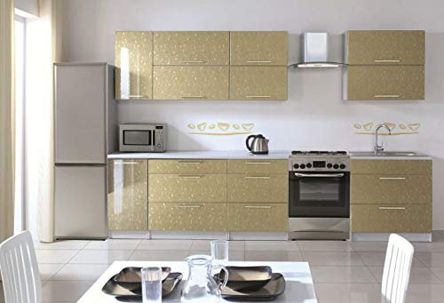 NAKA NEU Küche Küchenzeile 260cm Blumen MDF Gold Hochglanz