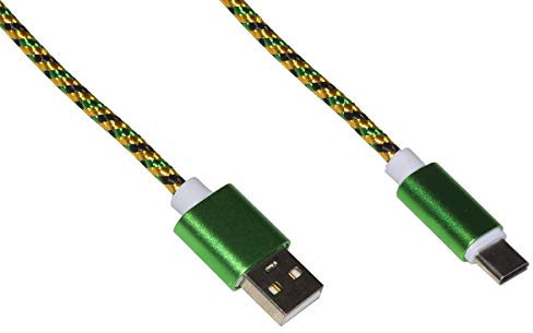 LINK LKGZ25 Câble USB Type C MT 1 Gaine tressée Couleur Vert/Or jusqu'à 2 ampères