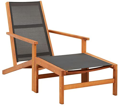 vidaXL Eukalyptusholz Massiv Gartenstuhl mit Fußablage Gartensessel Stuhl Holzstuhl Sessel Gartenmöbel Relaxstuhl Relaxliege Gartenliege Textilene