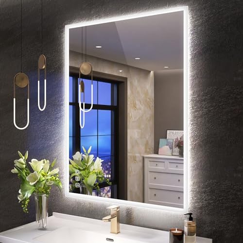 S'bagno Badspiegel-mit-Beleuchtung 80x60cm, Badezimmer-Spiegel-mit-Beleuchtung und Entfoggen, Bluetooth, 3 Farbtemperaturen, IP44-Led-Spiegel-Bad mit Speicherfunktion, Horizontal/Vertikal