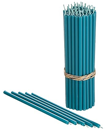 Danilovo Reine Bienenwachskerzen – tropffrei, rauchfrei, hohe, dünne Spitzkerzen – dekorative Kerzen für Kirchgebet, Deko oder Geburtstagskerzen – Honigduft Kerzen – 16,5 x 0,57 cm (Türkis, 50 Stück)