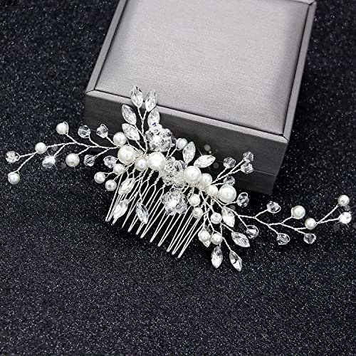 Haarkamm Hochzeits-Haarkamm mit weißen Opal-Strasssteinen und Kristallen, mit einem kleinen Brautschmuck, Hochzeits-Haarschmuck Brautschmuck Silber Hochzeit Haarkämme für Frauen und Mädchen-S2