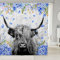 Highland Kuh Blume Stoff Duschvorhang Stier Rinder Duschvorhang für Kinder Jungen Mädchen Boho Marmor Grau Badezimmer Wasserdicht mit 12 Haken Western Lustiges Tier, 150 x 180 cm