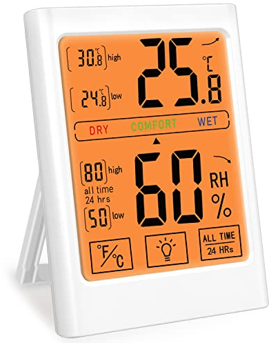 Thermometer Hygrometer Innen Thermo-Hygrometer Digitales Raumthermometer Zimmerthermometer Temperatur und Luftfeuchtigkeitmessgerät Klima Monitor mit Komfortzone zur Raumklimakontrolle, Weiß