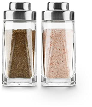 Glass Salt and Pepper Shakers Set - Aelga Salt Shaker with Stainless Steel Lid - Elegant Farmhouse Kitchen Decoration(2pcs)