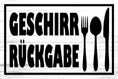 Tin Sign Blechschild 20x30 cm Hinweis Schild Geschirr Rückgabe Imbiss Restaurant Wand Deko Bar Kneipe Cafe Sammler Geschenk