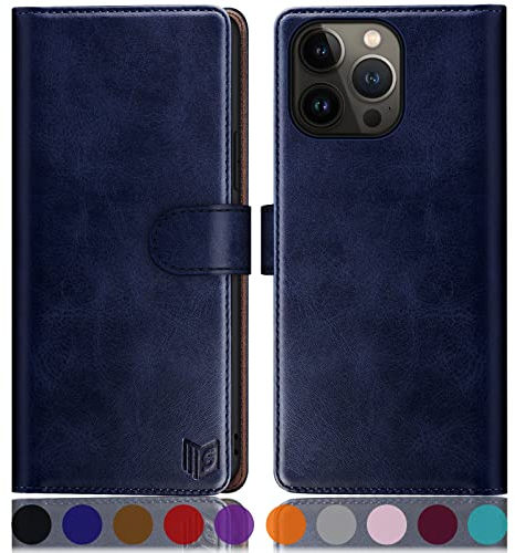 SUANPOT [RFID Schutz für iPhone 14 Pro 6.1 Hülle PU Leder Handyhülle Lederhülle Klapphülle Kartenfach Flip Cover für Apple 14 Pro Handy hülle Leather Wallet Phone Case Blau