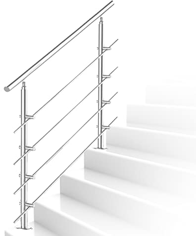 Ikodm Handlauf Edelstahl Treppengeländer Außen & Innen 100 cm, Ø42mm mit 4 Querstreben und Zubehör, Winkelverstellbar für Treppen Garten Hauseingang Brüstung Balkon (L:1000mm H:1065mm)