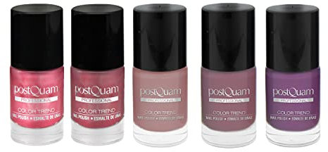 PostQuam Color Trend - Esmaltes de Uñas Normales | Set Pintauñas Rosas y Morados - Seduction, Bubble Gum, Mild Plum, Pearly Pink, Pink Diamonds - Esmalte de Uñas Secado Rapido