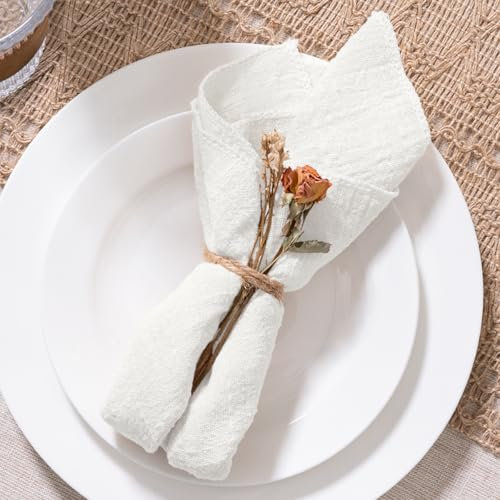 MLMW Elfenbeinweiße Stoffservietten, 6 Stück, Leinen, waschbar, 41 x 41 cm, für Hochzeit, Party, Babyparty, Brautparty, Geburtstag, Tischdekorationen