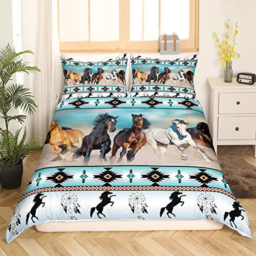 Pferde Bettwäsche 135x200 Afrikanisch Stammes Bettbezug für Kinder Jugend Erwachsene Aztekische Nutztiere Bettwäsche Set Ethnischer Stamm Pfeil Traum Fänger Bettbezug Südwesten Exotik Stil Wohnkultur