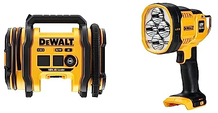 DEWALT DCC018N-XJ Gonfiatore Aria XR 18V, 18 V, Multicolore (Nero/Giallo), 33 x 14 x 26 cm & Torcia LED XR 18V, ricaricabile