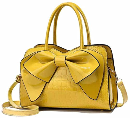Rullar Borsa con manico superiore Borsa Tote per le donna Pelle PU verniciata Borse a tracolla Satchel Bowknot Borsa a mano portafoglio-Giallo