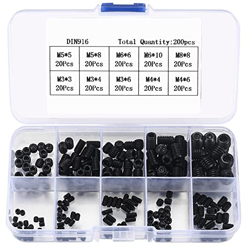200 Stk Madenschrauben Sortiment Set, Gewindestifte Schrauben, Sechskantkopf Inbusschraube, Hex Grub Kopf Maschinenschraube Schraube Befestigungsteile Kits, M3/M4/M5M6/M8