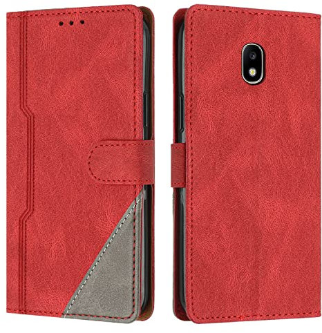 Radoo Kompatibel mit Samsung Galaxy J330 / J3 2017 Hülle, PU Leder Handyhülle [Stand Feature] [Kartenfachr] Schutzhülle Klappbar Flip Case Cover für Samsung Galaxy J330 / J3 2017 (Rot)