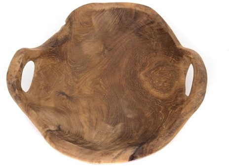 CREEDWOOD Holz Schale Kiana | mit Griffen, Teakholz, 20 cm | Wurzelholz Schale, Naturholzschale, Teakschale, Treibholz Schale, Obstschale, Bowl, Servierschale
