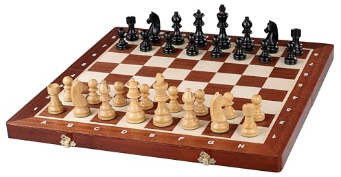 Sunrise Schach & Spiele | Turnierschach German Staunton [zu ebonisiert]| Größe Nr. 5 | Deutschindische Figuren 3,5 Zoll ebonisiert | Fide-Anforderungen erfüllen | Gehäusegehäuse mit Schlitzen