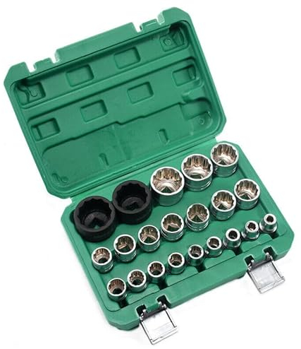 Youyijia 21tlg 1/2 Steckschlüssel Vielzahn Nuss Satz Stecknuss für 6 und 12 Kant 8-36mm Außenvielzahn Stecknuss Nusskasten