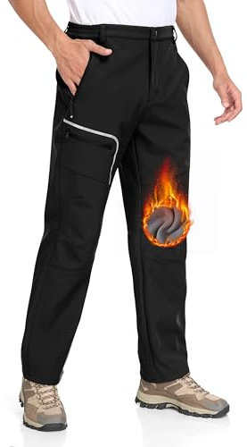 MoFiz Herren Wanderhose Warm Gefüttert Outdoorhose Wasserdicht Skihose Softshellhose Winddicht Arbeitshose für Winter B- Schwarz EU 4XL