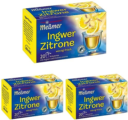 Meßmer Ingwer-Zitrone | 20 Teebeutel | Vegan | Glutenfrei | Laktosefrei (Packung mit 3)