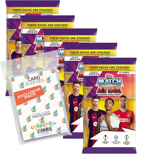 Bundle mit Champions League 2023/24 - Trading Cards - 5 Booster + Exklusive Collect-it Hüllen