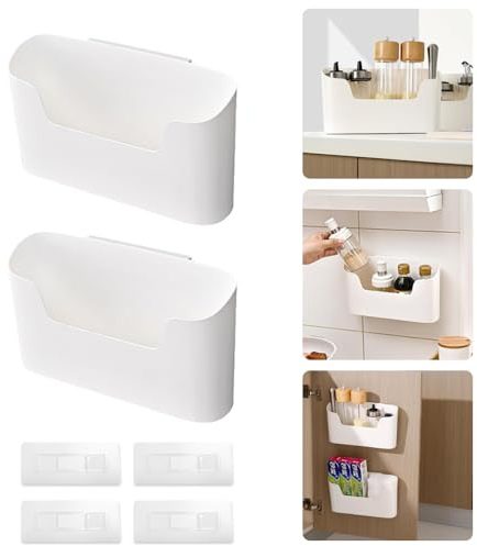 Kitchen Cabinet Organiser, 2PCS Wall Mounted Storage Box - Self-Adhesive, No Drilling Required for Kitchen Cabinet, Bathroom, Fridge - 23.4 x 10.8 x 6.8 cm White