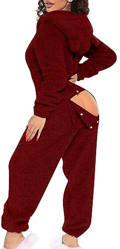 Yolimok Pyjama Femme Long, Combinaison Sexy Bouton Rabattu, Manches Longues, Tenue De Salon,Pyjama Combinaison BoutonnéE à Rabat Boutonné Fonctionnel pour Femmes De Couleur Unie Adultes