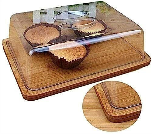 Cake Stand Home Food Preservation Cover Fruit Pastry Pizza Slave Plastic Dome Dust Cover Wooden Plate Decorative Serving Tray