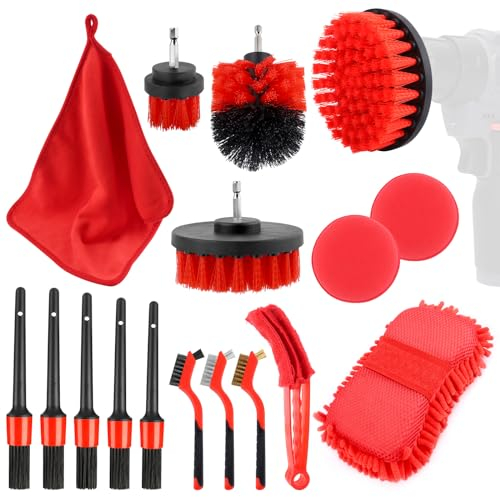 MXTIMWAN Kit de Lavado de Autos con Cepillos, 17 Piezas Cepillo Limpieza Coche para Interior y Exterior, Kit de Lavado de Autos con Esponjas para Pulir para Limpiar Ruedas, Alfombrillas, Azulejos