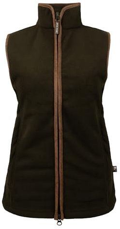 JACK PYKE Ladies Countryman 300g Thermal Fleece Gilet for Women, Lightweight Ladies Gilet and Bodywarmer with Faux Antiqued Leather Trim, Ideal for Outdoor Adventures - Dark Olive Small