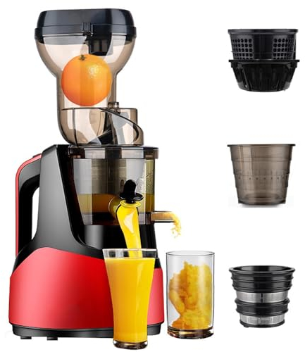 JMbpkduHs Automatic Cold Press Juicer Machines 150w -82mm Opening and 1l Capacity-With Triple Filter-Slow Juicers for Whole Fruit and Vegetable,Easy to Clean,A