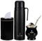 Cuopru Yerba Mate Kit Premium in acciaio inox, zucca, bottiglia isolata da 960 ml, contenitore, bombilla, spazzola per la pulizia, set filtro per tè, nero opaco