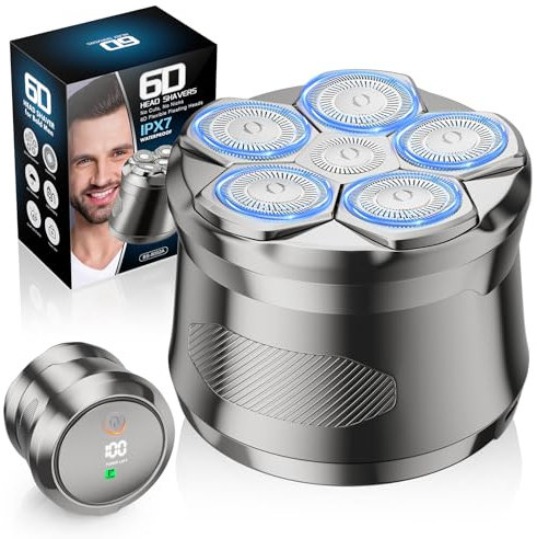 Geschenke für Männer, RealPlus Glatzen Rasierer Herren, IPX7 wasserdichter, Nass und Trocken Rasierer Kopf Glatze mit LED Anzeige, Typ-C Buchse, Rasierapparate, Akkulaufzeit 150 Mins