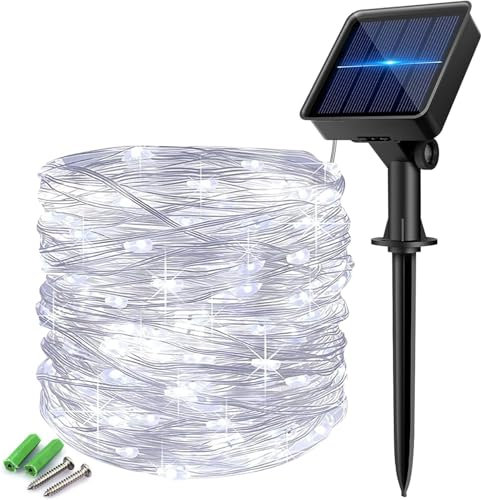 Solar Powered Fairy String Lights Outdoor Garden, IP65 Waterproof 8 Mode LED Copper Wire String Light for Patio, Yard, Solar Fairy Lights for Wedding, Christmas (Cool White, 30 M / 100 Ft / 300 LED)
