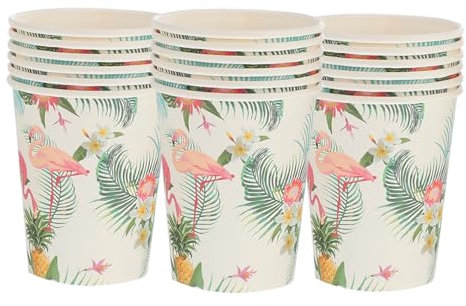 Healeved Lot de 18 Gobelets en Papier Motif Rose Hawaïen d'Été Décoration de Fête Tropicale Gobelets en Papier pour Boissons Chaudes Usage Unique