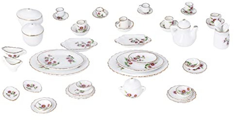 Juego de Tazas de té de Casa de Muñecas 1:12 Juego de Tazas de té de Cerámica en Miniatura Deco de Simulación para 46 Fiestas de Porcelana Tipo 1 o Simplemente para Agregar Al