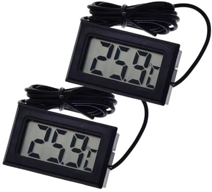2x Digital Einbau LCD Thermometer mit Fernfühler Außensensor - Temperaturüberwachung Temperatur Zimmerthermometer für Innen Büro Wohnzimmer - für Kühlschrank Gefrierschrank Aquarium | schwarz
