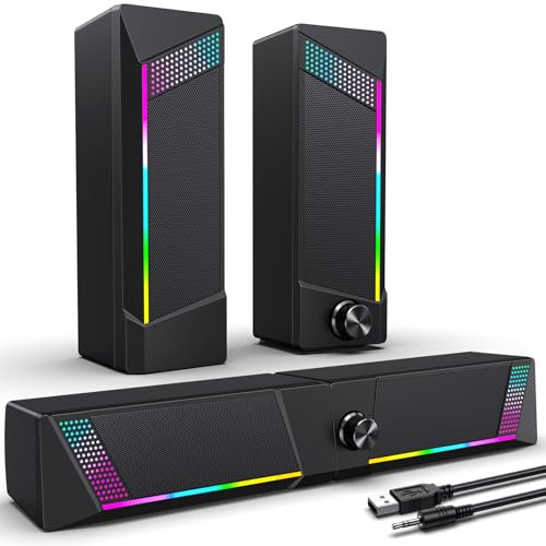 OFFSIR Computer Speakers, PC Speaker, Gaming Speakers for PC Computer Laptop Desktop Monitor, RGB Speakers with Touch Sensitive Lighting, USB Powered 3.5mm Aux(Package Only Two Speaker, No Soundbar)