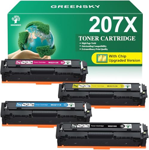 GREENSKY 207X mit Chip Kompatibel für HP 207X 207A Toner Set für HP Color Laserjet Pro MFP M283fdw Toner Color Laserjet Pro M255dw M255nw M283fdn M282nw M283 M282 M255 207X Schwarz Cyan Magenta Gelb