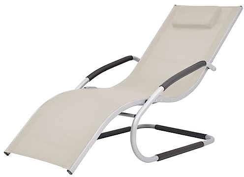 IBUQDDV Chaise longue de plage, d'extérieur, de terrasse, de camping, chaise longue avec coussin, en aluminium et textilène, crème, pour patio, plage, terrasse, piscine