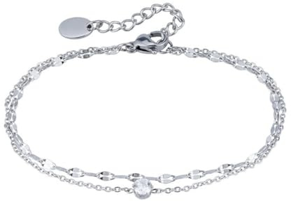 meberg Karma AB1024 Damen Armband Edelstahl Silber mit Zirkonia zartes Gliederarmband elegantes Schmuckstück mit Karabinerverschluss zeitloses Design filigranes Damenarmband für Frauen