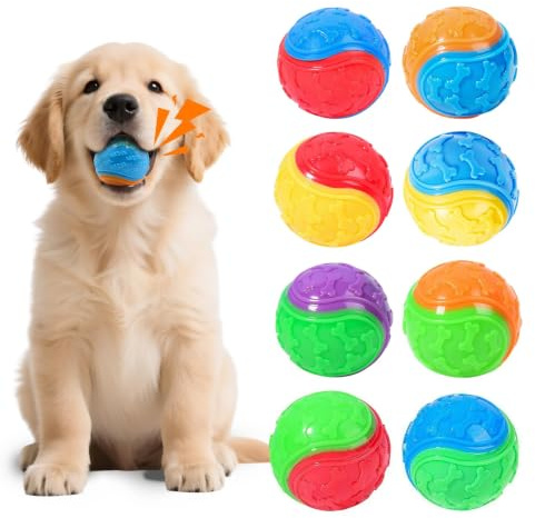 Qottmez 8Pcs Squeaky Dog Ball, Indestructible Dog Toys,Teeth Cleaning Dog Chew Toys,Interactive Balls for Dogs Training and Playing