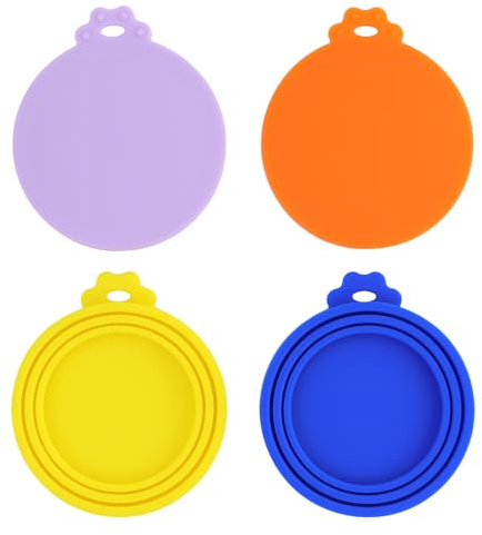 4 pièce couvercles universels en silicone pour boîtes de nourriture pour animaux de compagnie,Couvercle Boite Conserve pour Chiens et Chats sans BPA