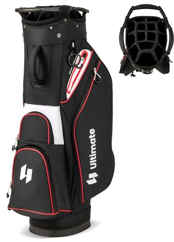 COSTWAY Golfbag, leichtes Golf Cart Bag mit 14 er Unterteilung & Tragegurt, Wasserabweisende Golftasche mit Regenhaube, Golfwagentasche tragbar für Herren & Damen