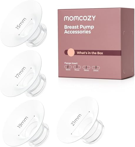 Momcozy Insertos de Brida 15/17/19/21 mm (Juego Surtido, 1 × Cada Talla), De Silicona, Compatibles Con Brida De 24 mm Y Sacaleches Momcozy M5/M6/M9, 4 Unidades
