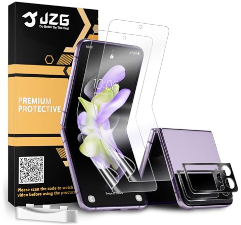 JZG 2+2 Stück für Samsung Galaxy Z Flip 4 Schutzfolie [No-Glas], 2 Displayschutz + 2 Kameraschutz, Fingerabdruck-ID unterstützen, Selbstheilung, Anti-Kratzer, HD Klar