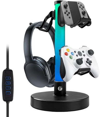 VCOM Kopfhörer Ständer mit 17 RGB- Lichtmodi | Controller Halter mit Fernbedienung, Universaler Gaming Headset Halterung für PC Gamer PS4 PS5 Xbox