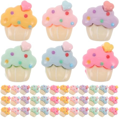 MAGICLULU 100 Cupcake-Anhänger aus Kunstharz – Niedliche Mini-Anhänger mit flacher Rückseite für DIY-Haarspangen, Schmuck, Kopfbedeckungen, Schlüsselanhänger und Bastelarbeiten – Cartoon- für