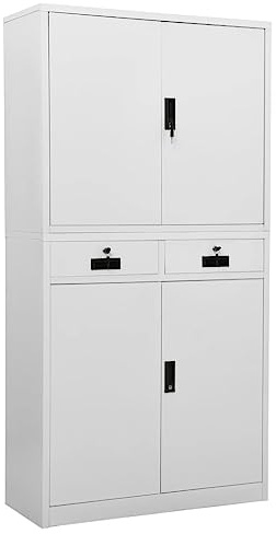 Büroschrank Hellgrau 90x40x180 cm, Stahl Aktenschrank mit 3 Verstellbaren Einlegeböden, Abschließbar, Robustes Stahlschrank für Büro und Zuhause